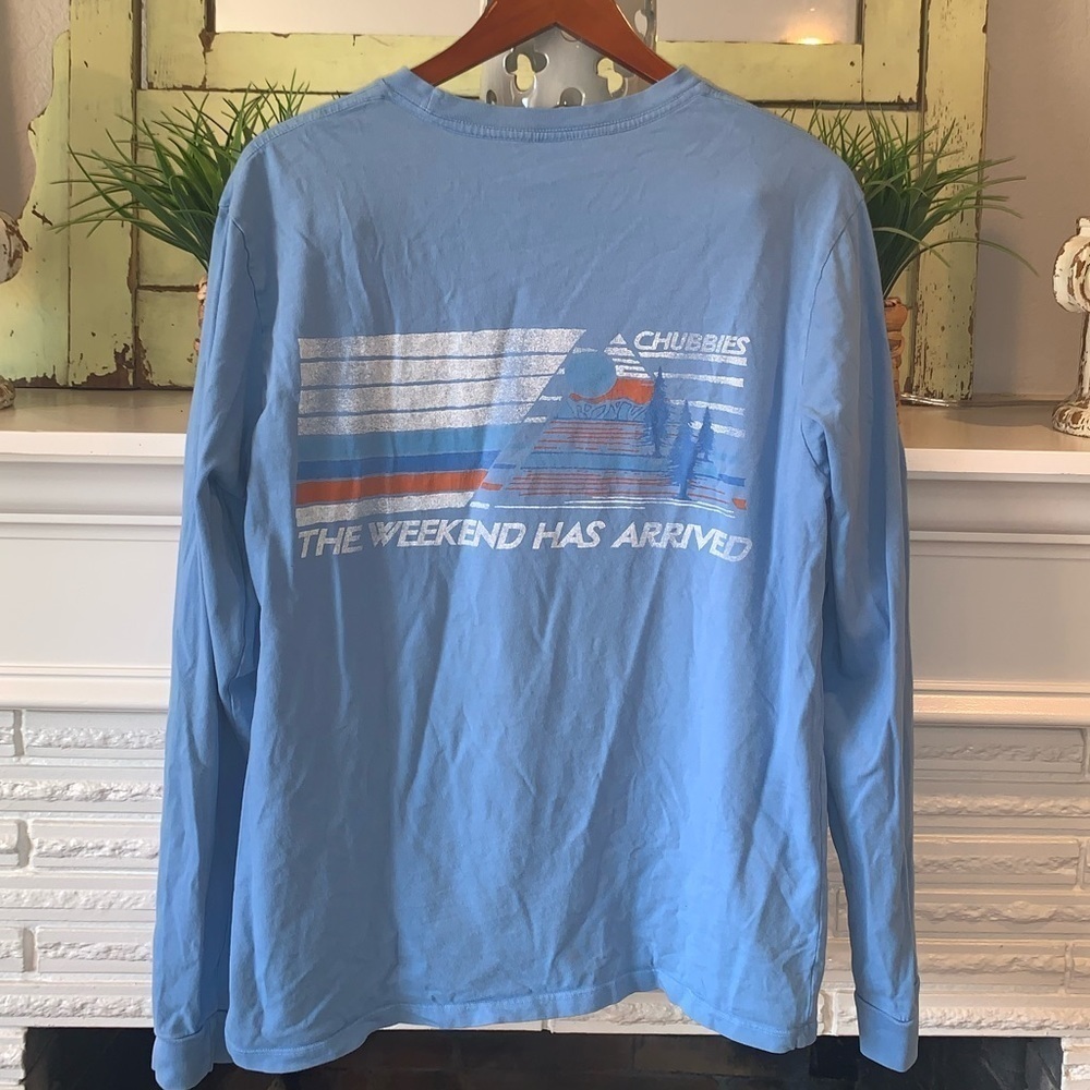 Chubbies Men’s Light Blue Weekend Casual Vacation Long Sleeve Crewneck Tee Large